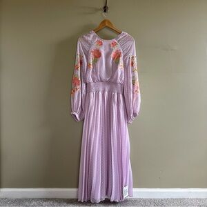 ASOS Design Lavender open-back pleated maxi with embroidered sheer sleeves- 4